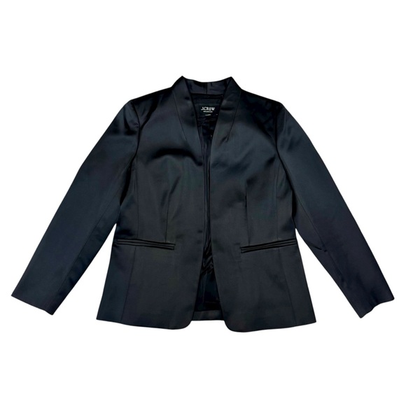 J CREW Collection Satin Black Open Front Blazer Jacket 8 Classic Holiday Tuxedo - Picture 1 of 12